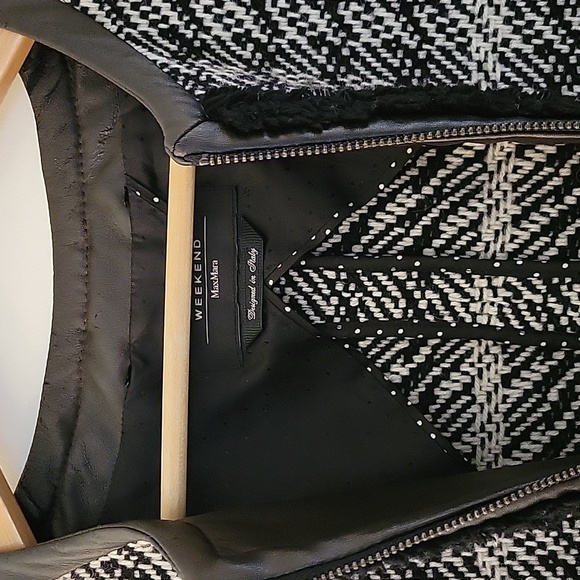 Max Mara Weekend Tweed Jacket with Faux Leather Trim - Black & White - Picture 3 of 5